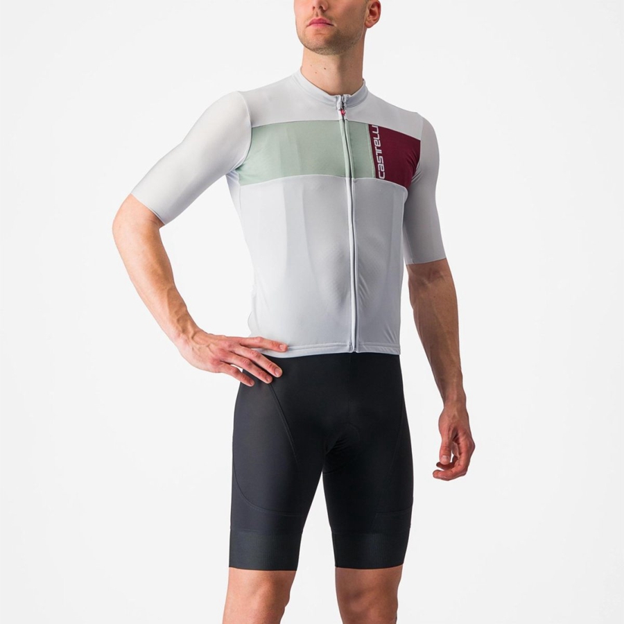 Silver Grey / Green Men Castelli PROLOGO 7 Jersey | EKAM-48201