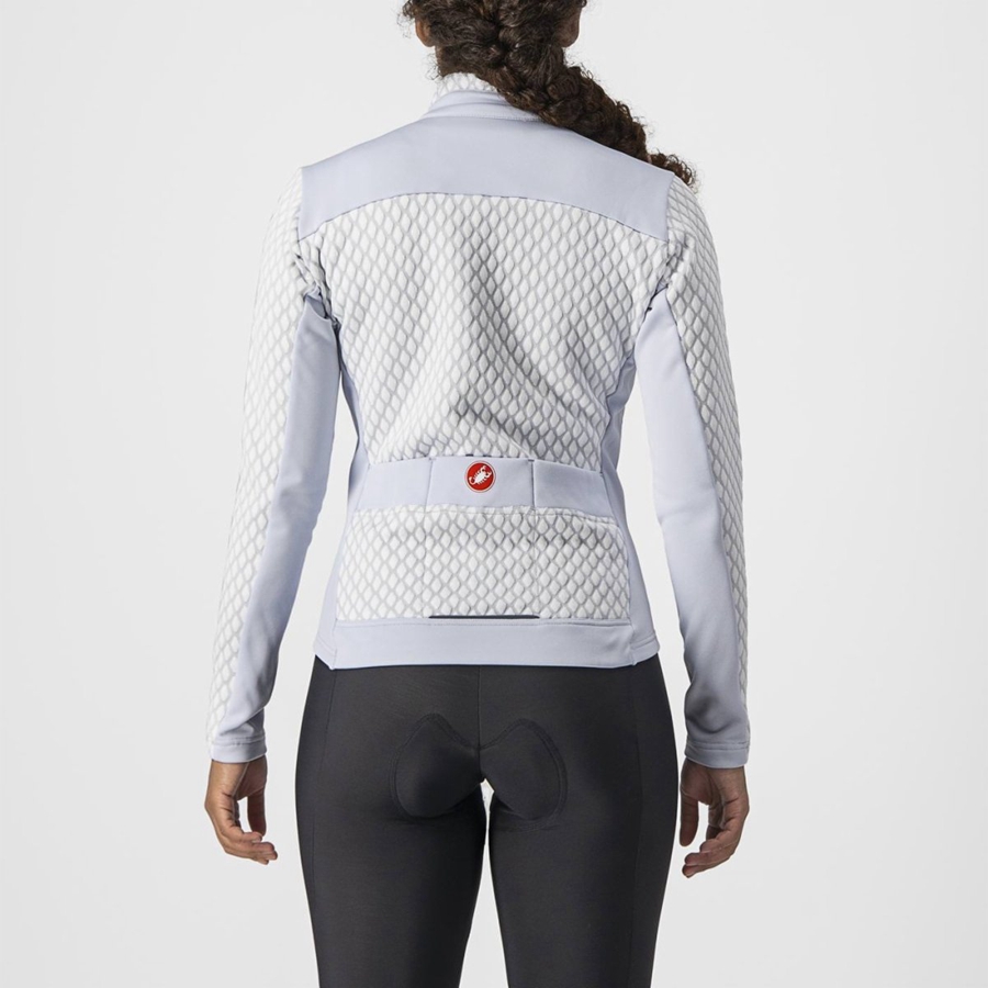 Silver Grey / White Women Castelli SFIDA 2 FZ Jersey | BTXU-69234