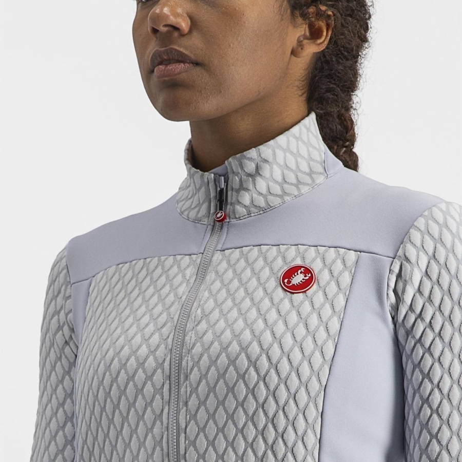 Silver Grey / White Women Castelli SFIDA 2 FZ Jersey | BTXU-69234