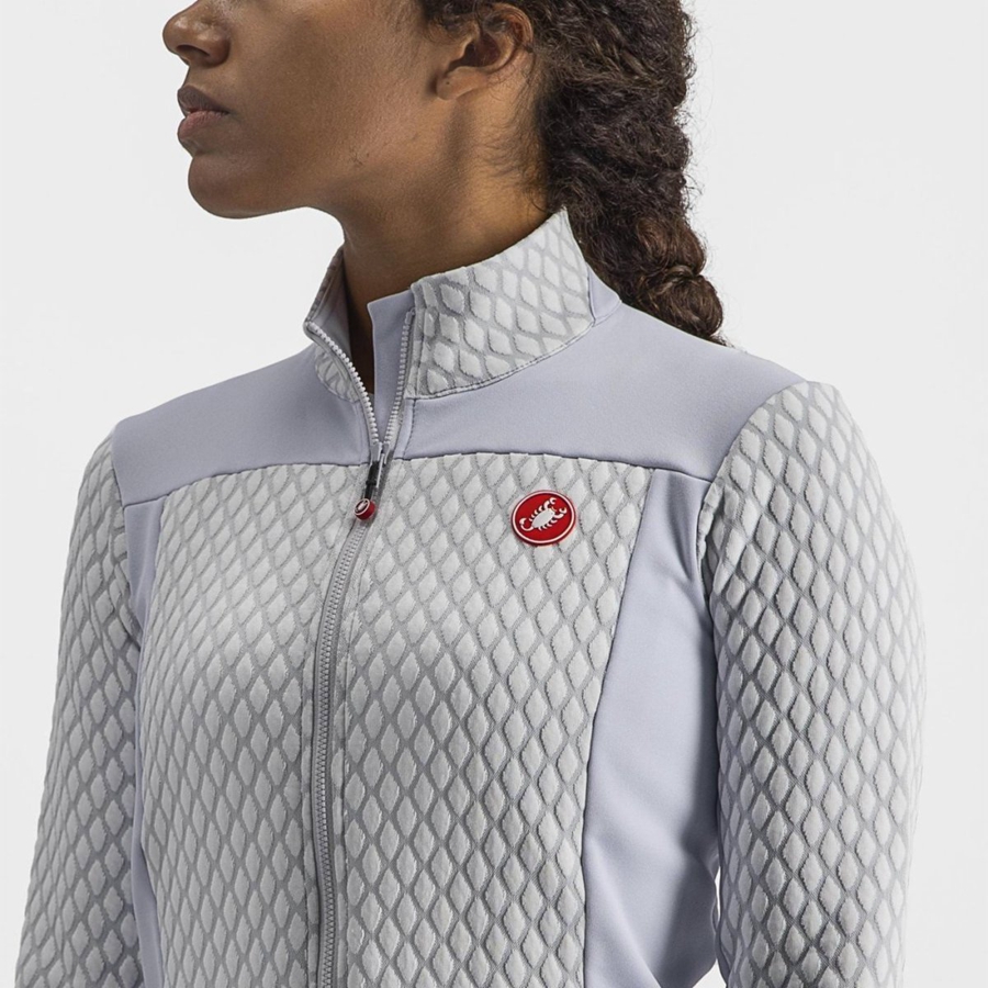 Silver Grey / White Women Castelli SFIDA 2 FZ Jersey | BTXU-69234