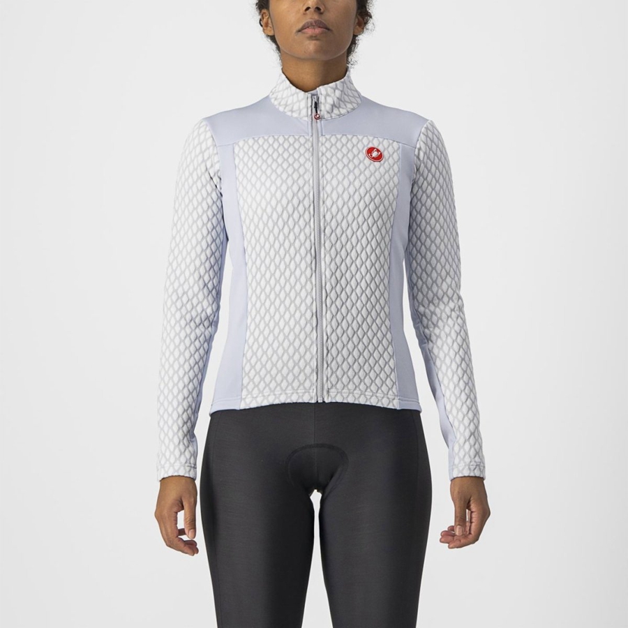 Silver Grey / White Women Castelli SFIDA 2 FZ Jersey | BTXU-69234