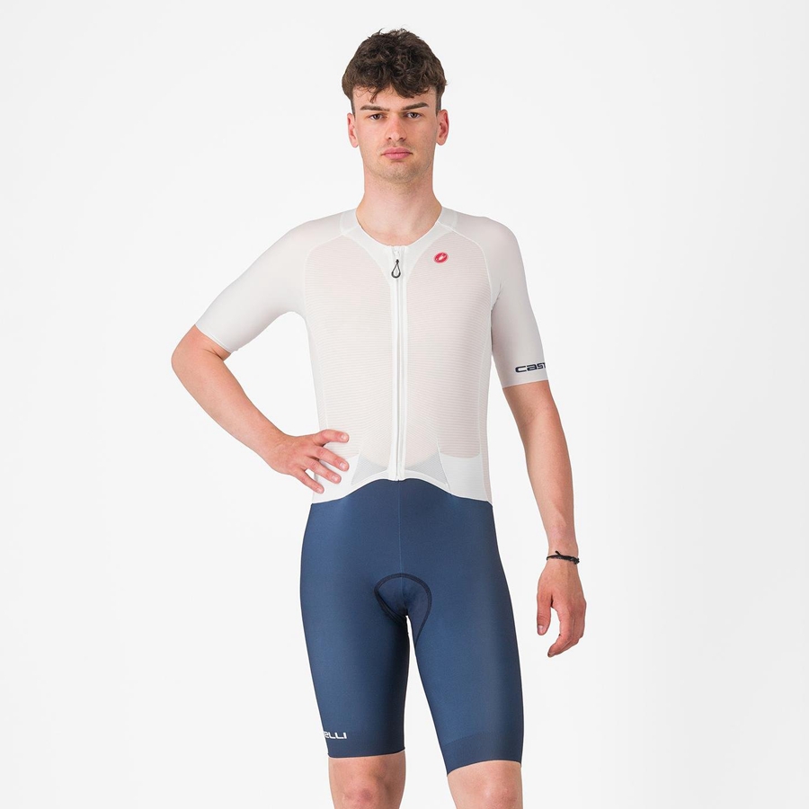 White Blue Men Castelli SANREMO BTW X2 Speedsuits | AYWM-17349