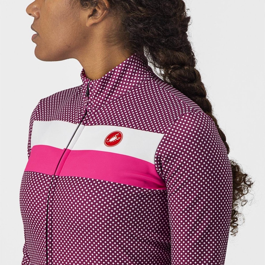 White / Pink Women Castelli VOLARE LS Jersey | UBTZ-76413